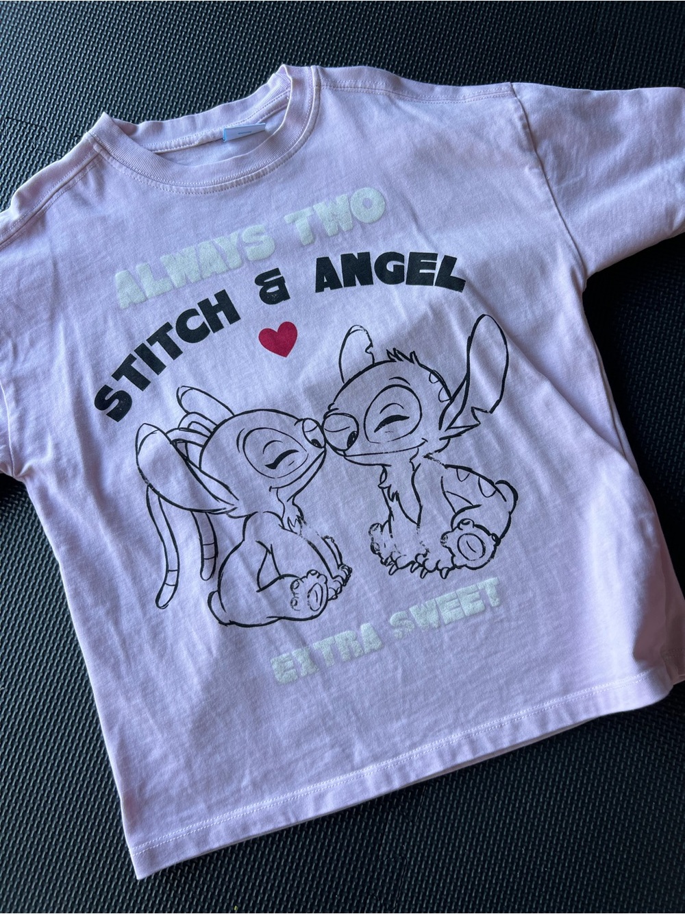 Zara Stitch & Angel Kids' Pink Graphic Tee Over size fit